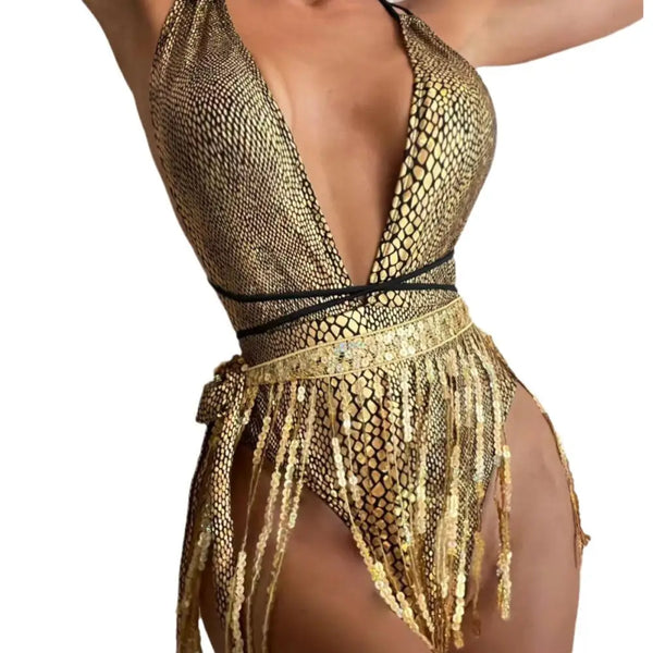 Club Chic Tassel Plunge One Piece Swimsuit - LauBelle