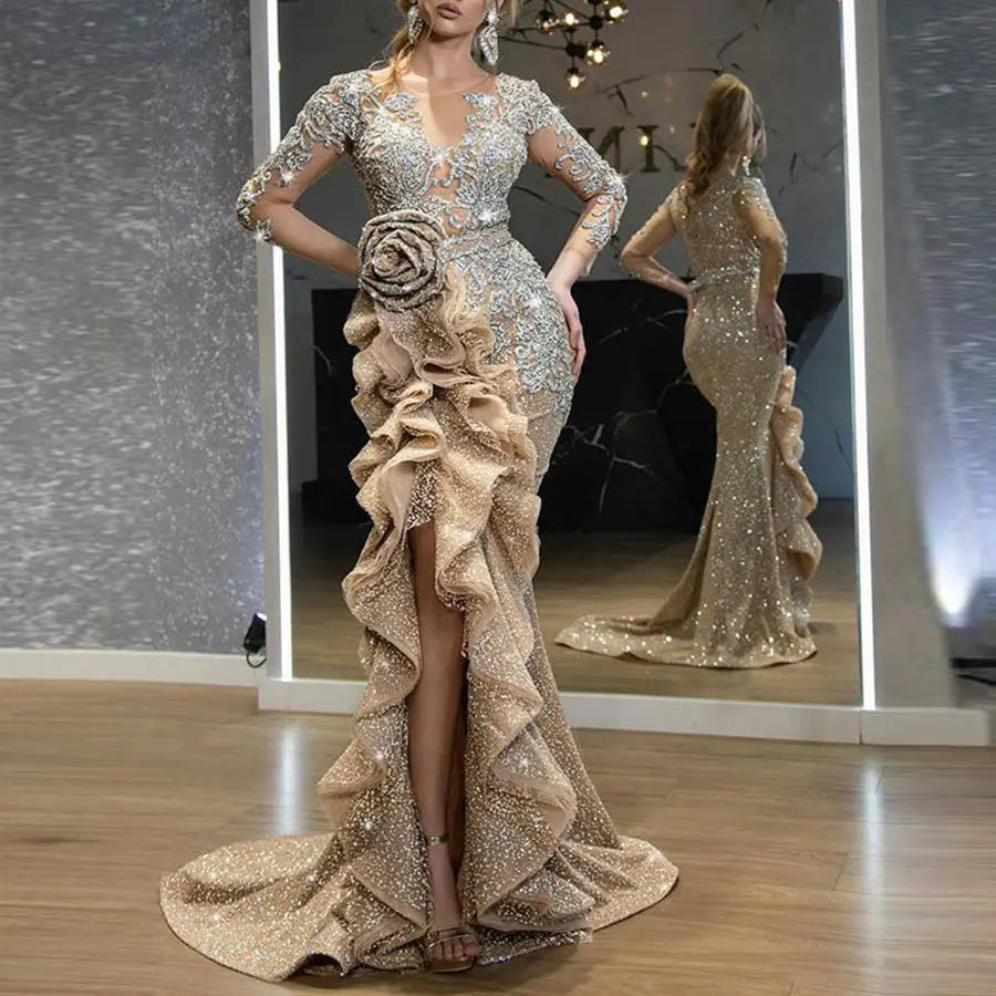 GlitzTrail Luxe Gold Sequin Party Dress for Women - LauBelle