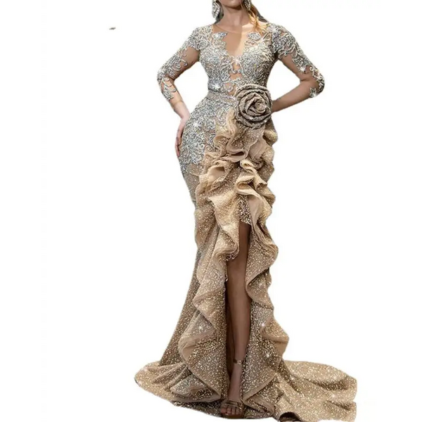 GlitzTrail Luxe Gold Sequin Party Dress for Women - LauBelle