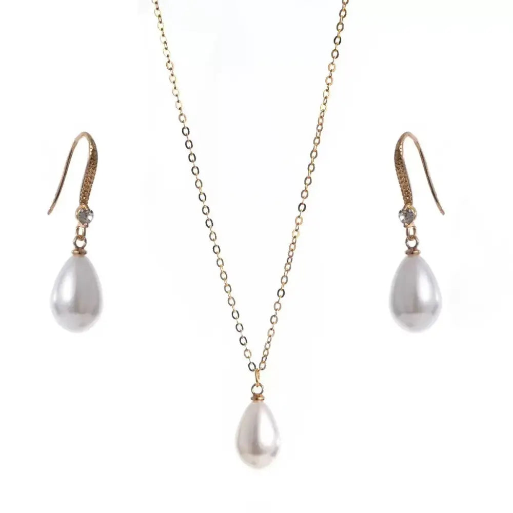 Serene Pearl Eardrop Earrings and Necklace Set - LauBelle