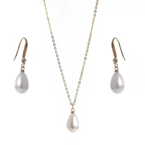 Serene Pearl Eardrop Earrings and Necklace Set - LauBelle
