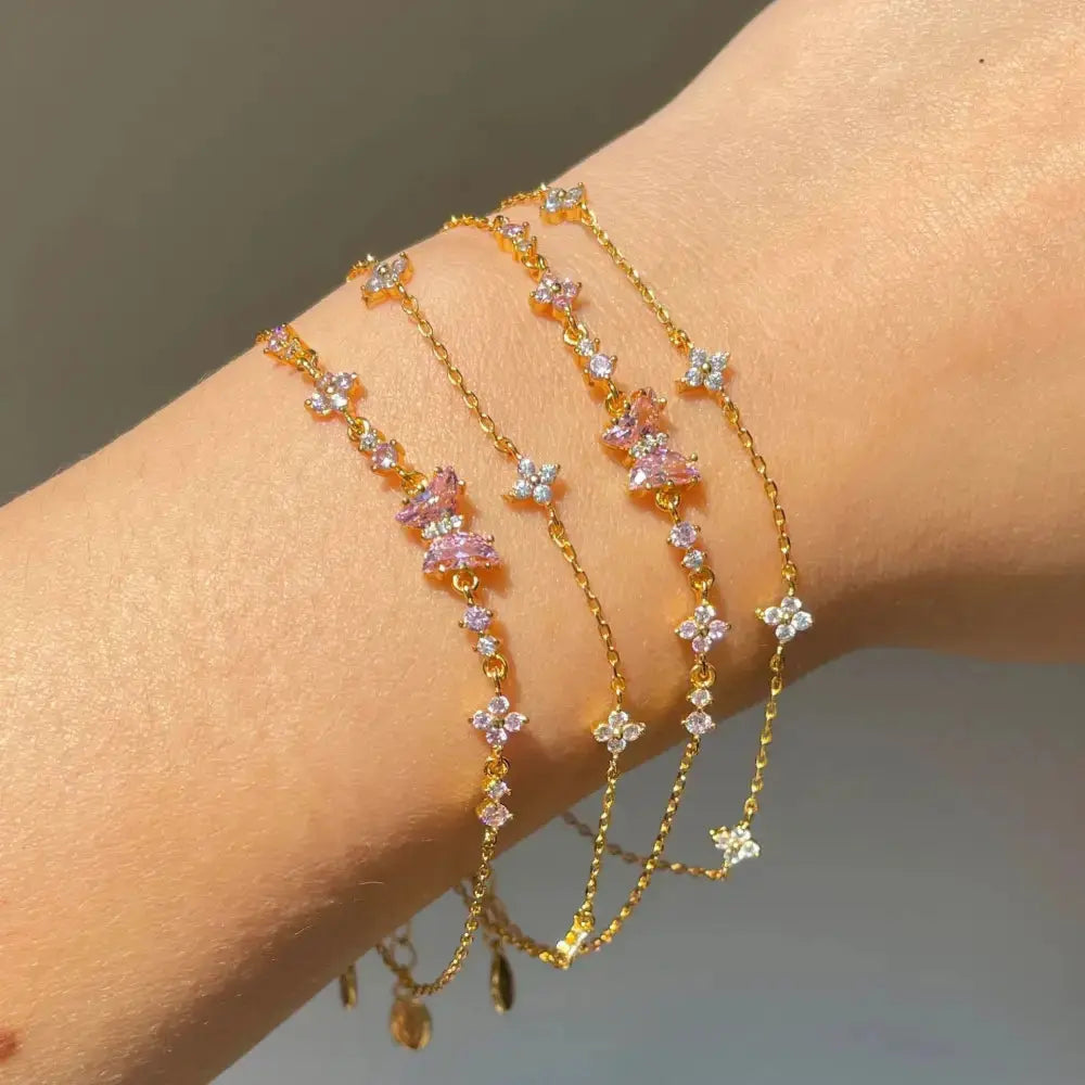 Vintage Zircon Butterfly Charm Bracelet - LauBelle