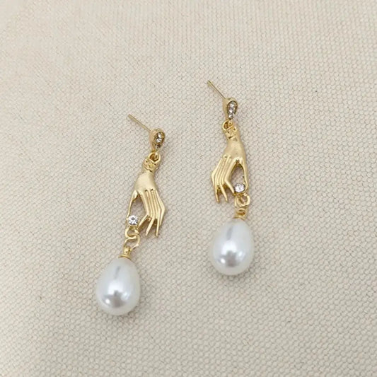 Zircon Palm Pearl Micro-Inlaid Eardrops with Shimmering Stones and Pearls - LauBelle Brand