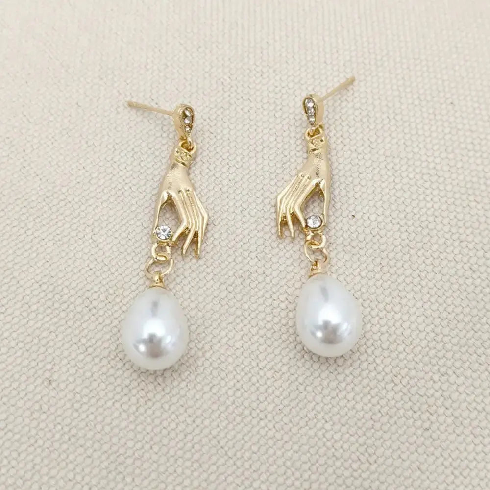 Zircon Palm Pearl Micro-Inlaid Eardrops with Shimmering Stones and Pearls - LauBelle Brand