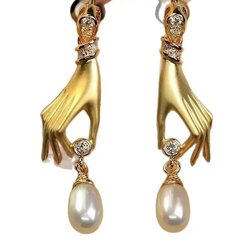 Zircon Palm Pearl Micro-Inlaid Eardrops with Shimmering Stones and Pearls - LauBelle Brand