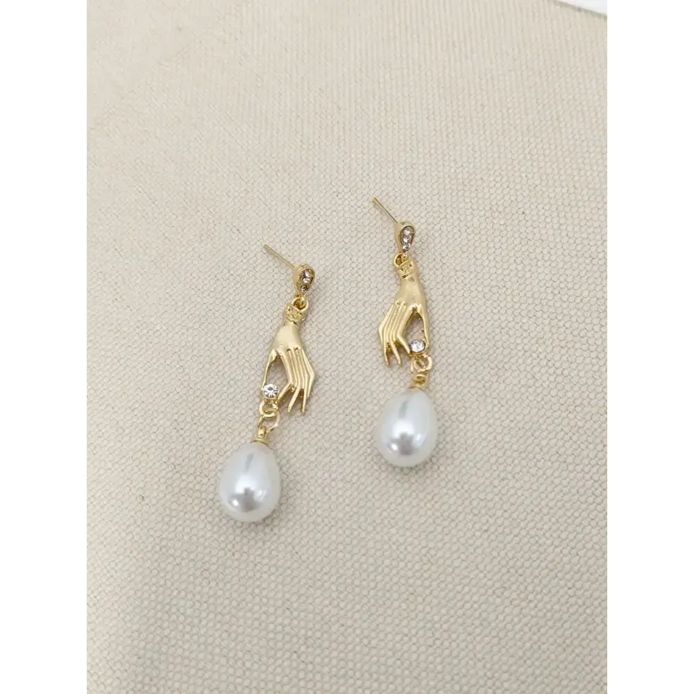 Zircon Palm Pearl Micro-Inlaid Eardrops with Shimmering Stones and Pearls - LauBelle