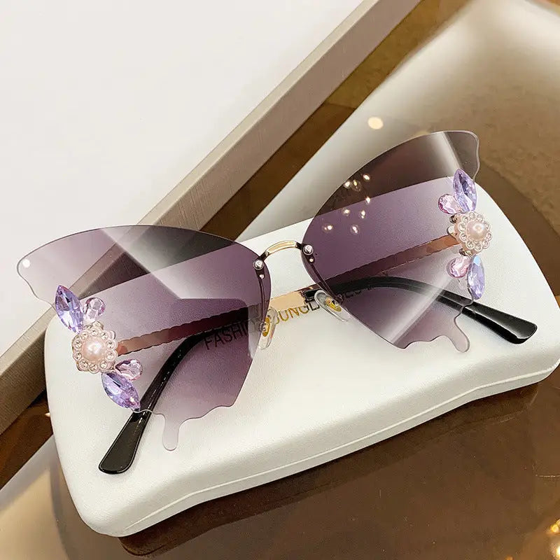 Diamond-Encrusted Butterfly Sunglasses for Women - LauBelle