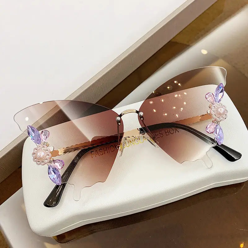 Diamond-Encrusted Butterfly Sunglasses for Women - LauBelle