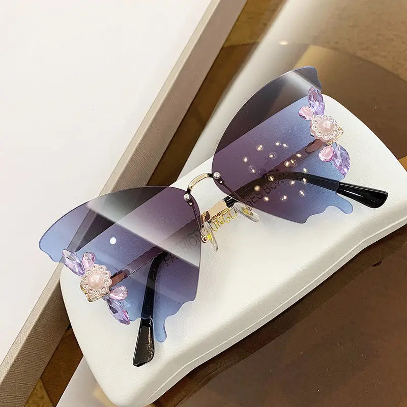 Diamond-Encrusted Butterfly Sunglasses for Women - LauBelle