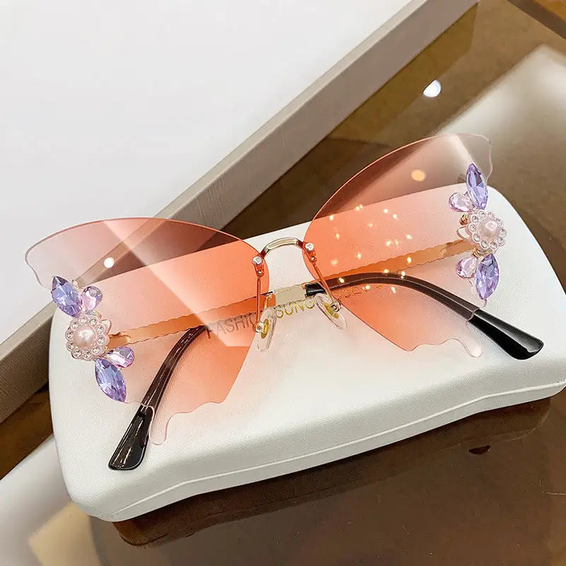 Diamond-Encrusted Butterfly Sunglasses for Women - LauBelle