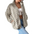 Blue Textured CozyZip Stand Collar Fleece Cardigan - LauBelle Brand