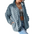 Blue Textured CozyZip Stand Collar Fleece Cardigan - LauBelle Brand