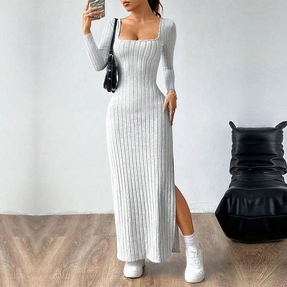 Elegant Backless Dress with Square Collar - LauBelle