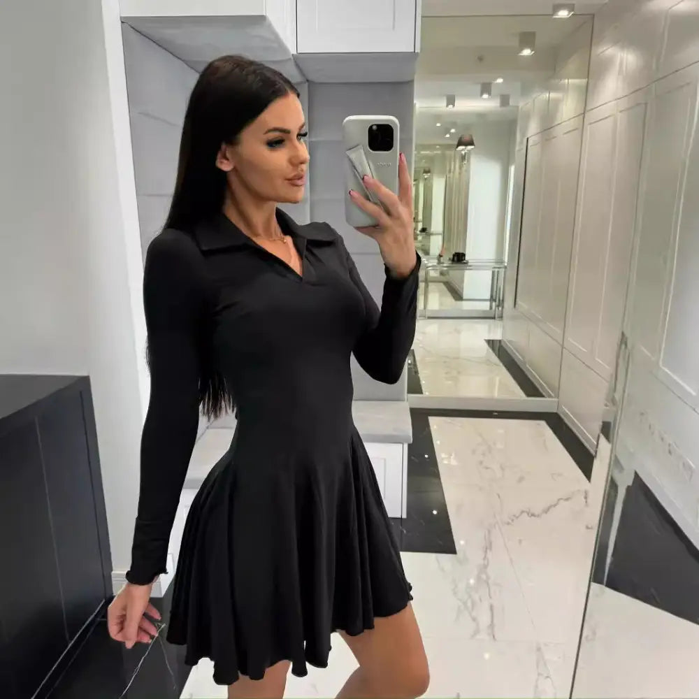 LuxeLap Solid Long Sleeve Dress for Timeless Elegance - LauBelle