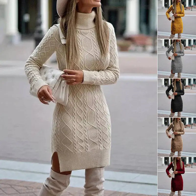 Fashion Turtleneck Knitted Dress for Cold Weather - LauBelle