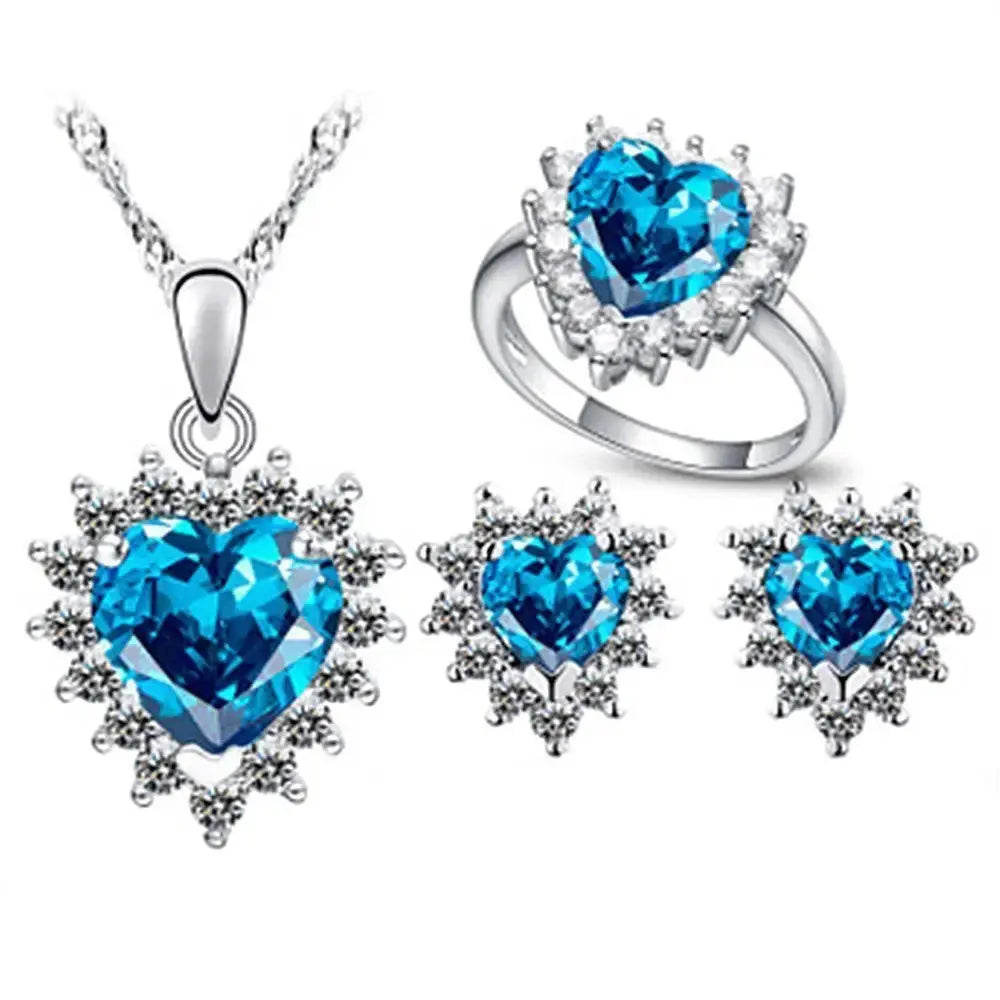 Micro Gem Heart Ocean Jewelry Set with Sea-Inspired Detailing - LauBelle