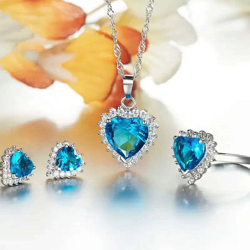 Micro Gem Heart Ocean Jewelry Set with Sea-Inspired Detailing - LauBelle