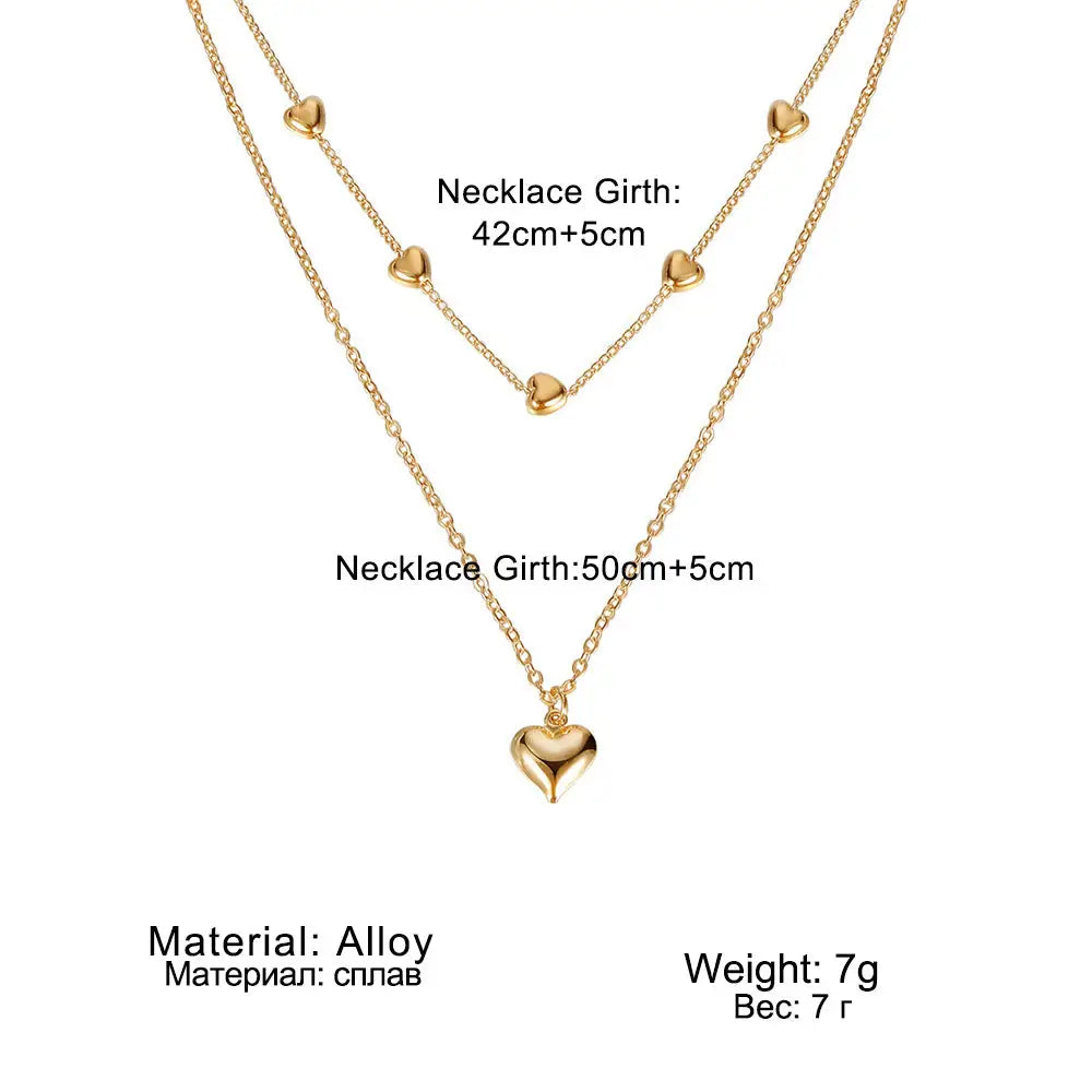 Double Layer Heart Pendant Fine Chain Necklace for Women in Gold - LauBelle