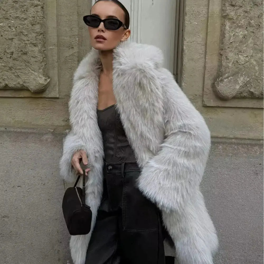 Faux Fur White Winter Coat for Women - LauBelle Brand