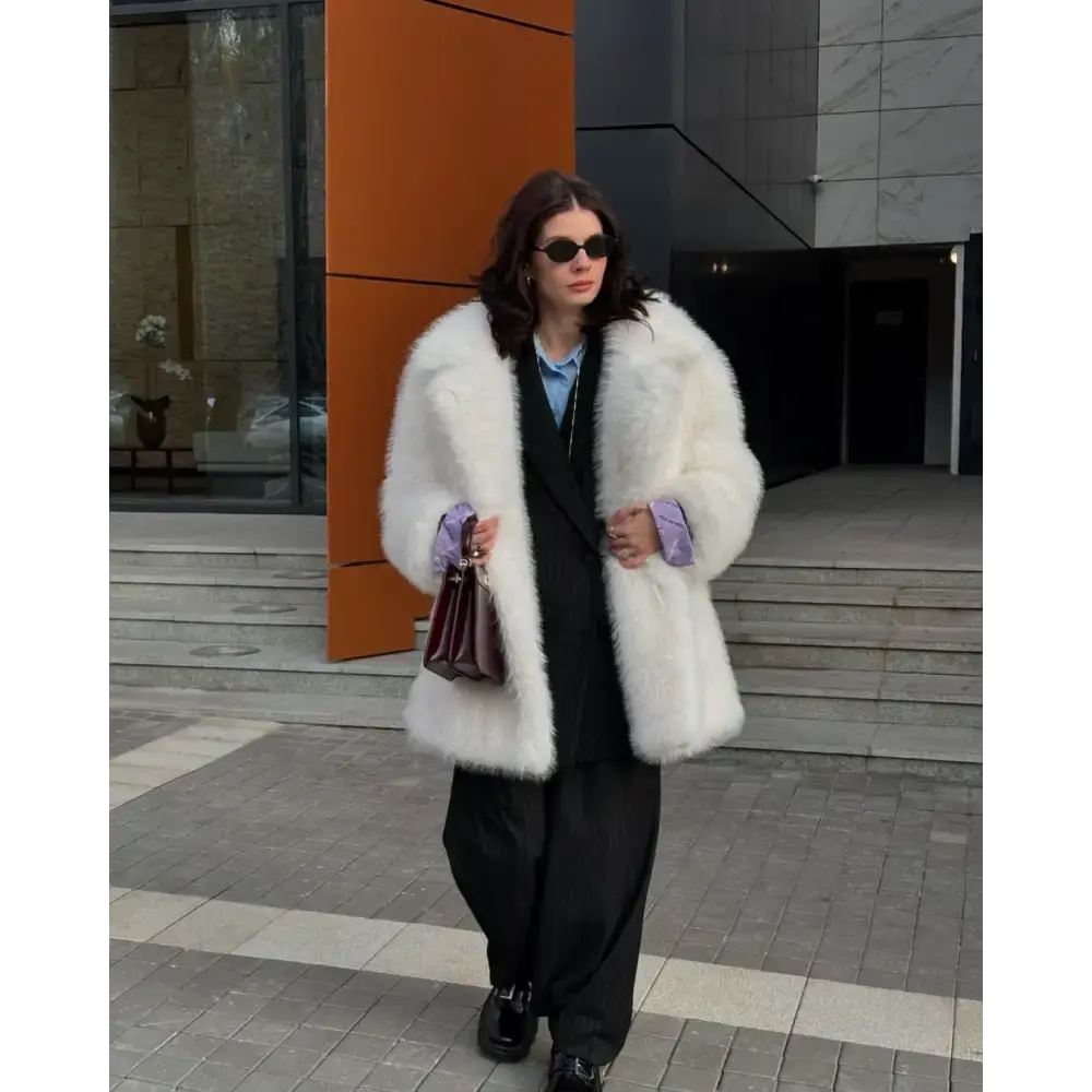 Faux Fur White Winter Coat for Women - LauBelle Brand