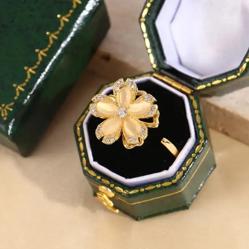 Copper Sakura Zircon Ring with Delicate Flower Design - LauBelle