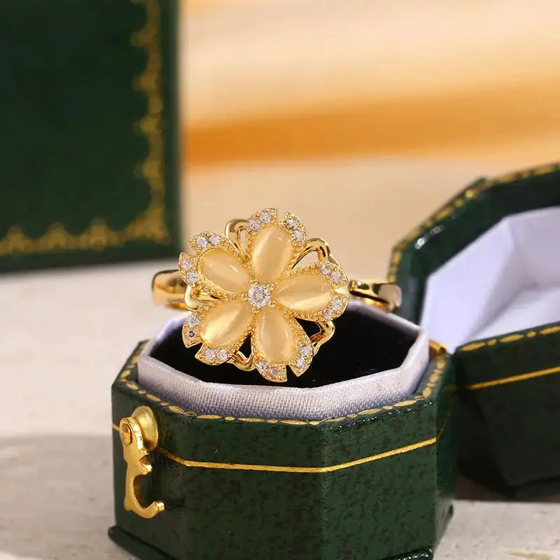 Copper Sakura Zircon Ring with Delicate Flower Design - LauBelle