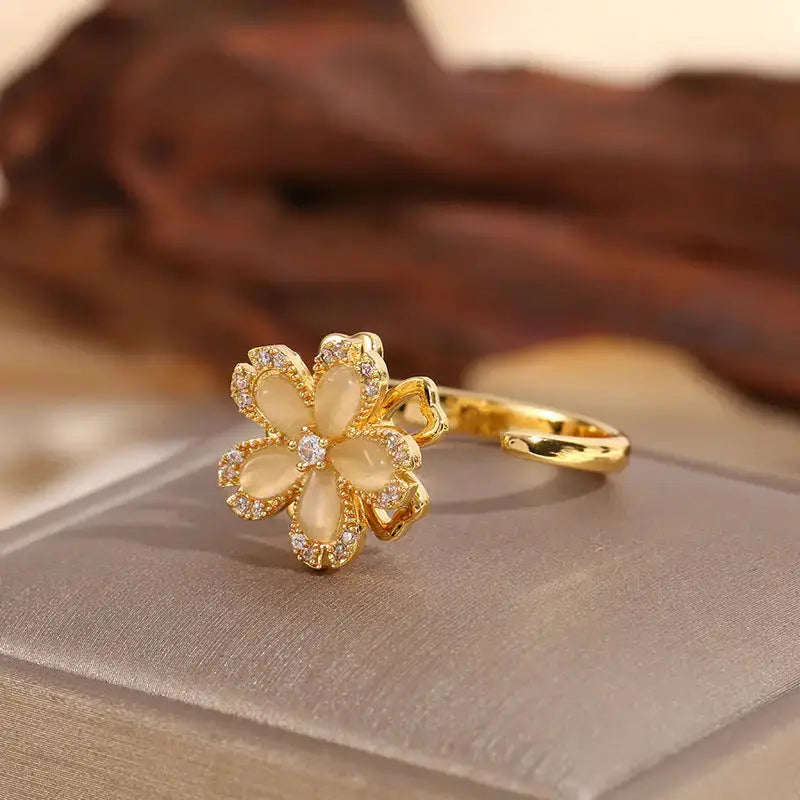 Copper Sakura Zircon Ring with Delicate Flower Design - LauBelle