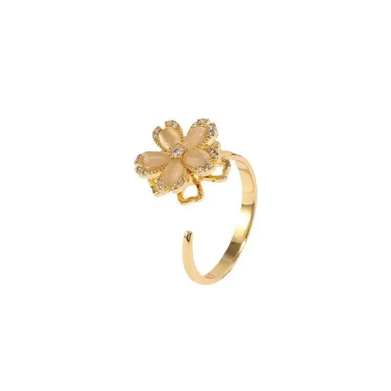 Copper Sakura Zircon Ring with Delicate Flower Design - LauBelle