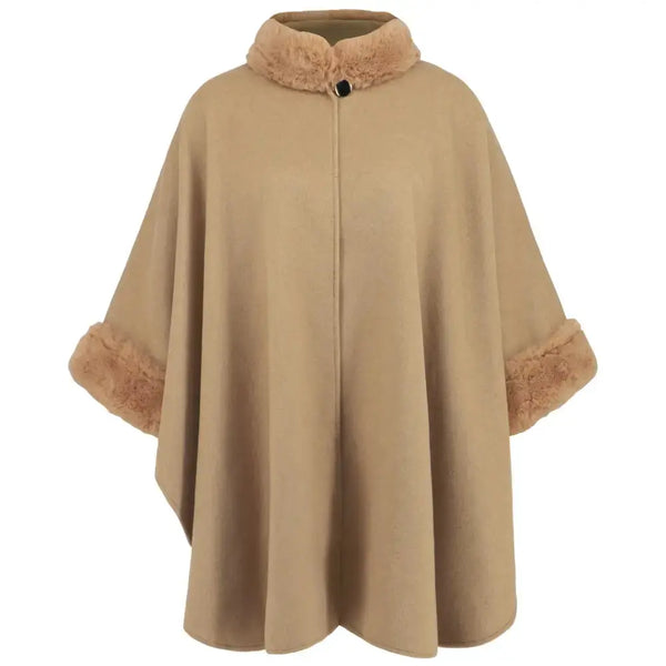 Chic Mid Length Cape with Luxurious Faux Fur Collar - LauBelle