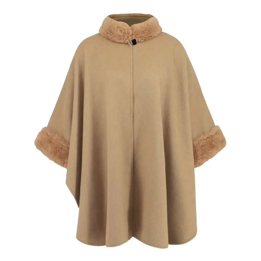 Chic Mid Length Cape with Luxurious Faux Fur Collar - LauBelle