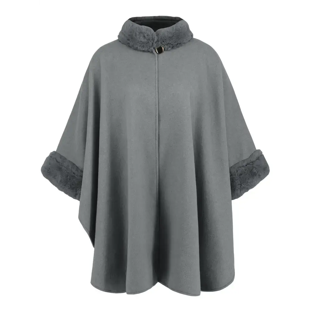 Chic Mid Length Cape with Luxurious Faux Fur Collar - LauBelle Brand
