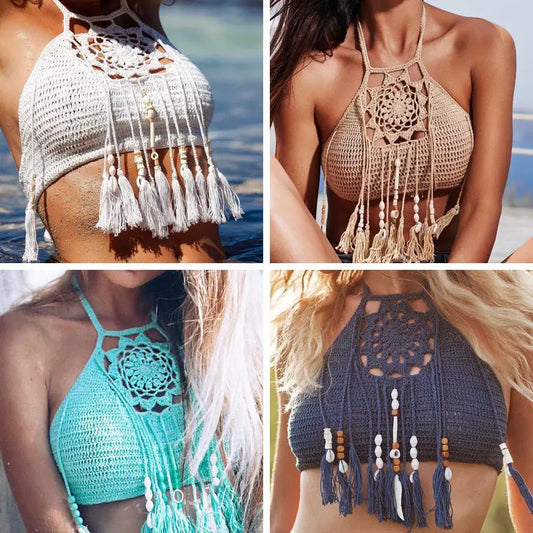 BohoTassel Chic Swimsuit with Tassel Embellishments and Vibrant Pattern - LauBelle