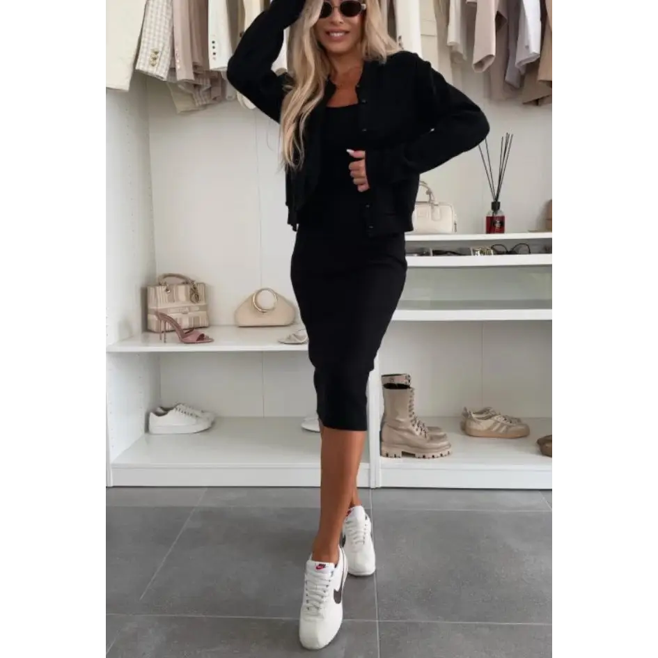 Chic Harmony Two Piece Dress and Cardigan Ensemble - LauBelle