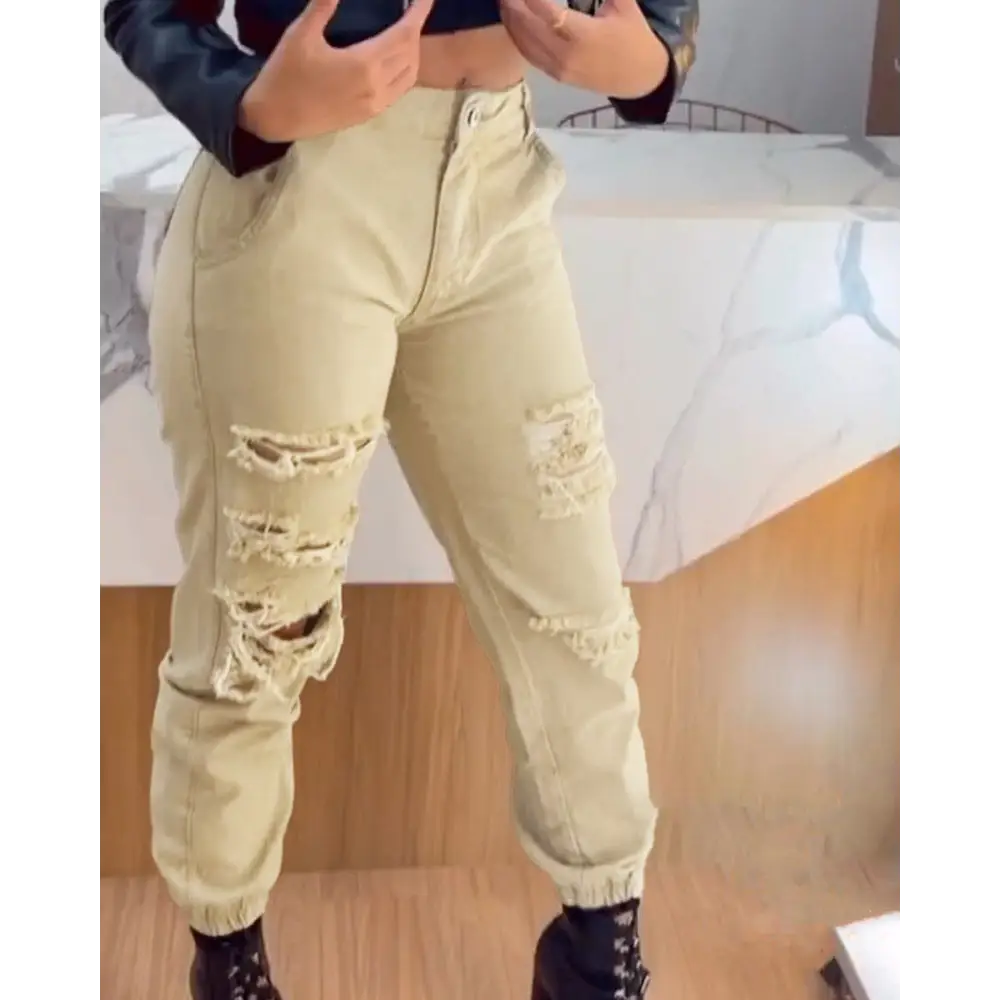 ChillTied High Waist Ripped Ankle Pants for Women - LauBelle