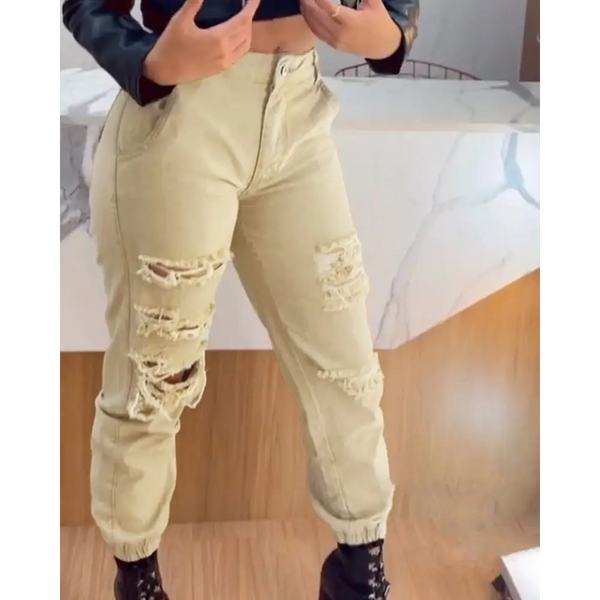 ChillTied High Waist Ripped Ankle Pants for Women - LauBelle