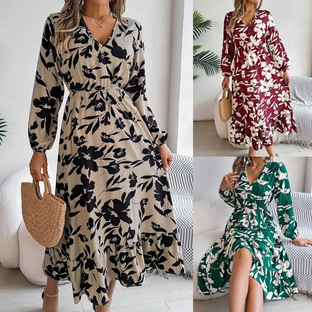 RuffleBloom Adjustable Sleeve Dress with Flowy Silhouette and Ruffled Neckline - LauBelle