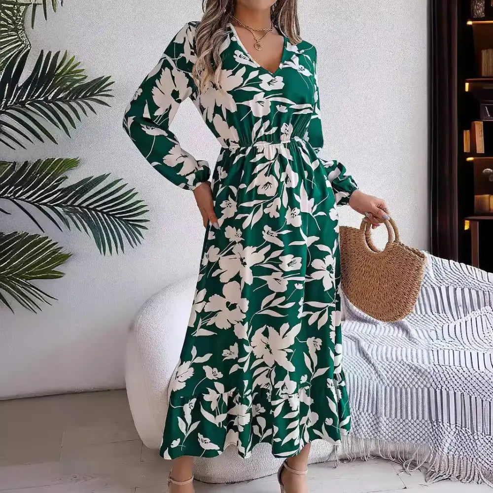 RuffleBloom Adjustable Sleeve Dress with Flowy Silhouette and Ruffled Neckline - LauBelle Brand
