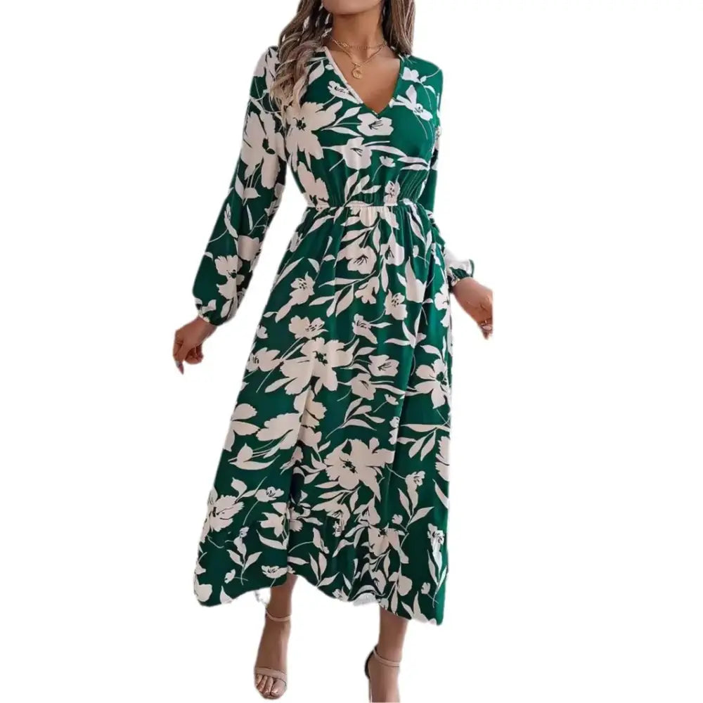 RuffleBloom Adjustable Sleeve Dress with Flowy Silhouette and Ruffled Neckline - LauBelle Brand