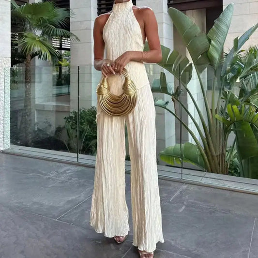Womens Halter Elastic Waist Polyester Sleeveless Sports Suit - LauBelle