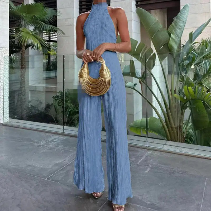 Womens Halter Elastic Waist Polyester Sleeveless Sports Suit - LauBelle