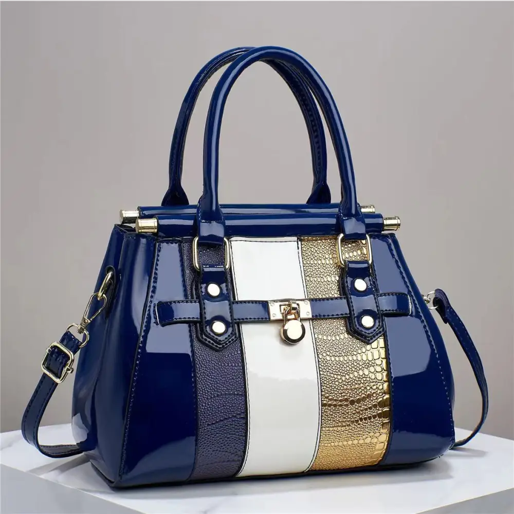 Vertical Stitching Bright Leather Lizard Pattern Shoulder Bag - LauBelle