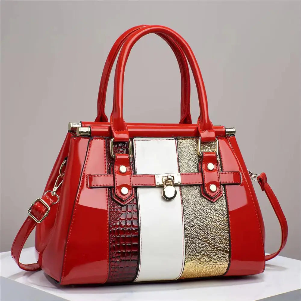 Vertical Stitching Bright Leather Lizard Pattern Shoulder Bag - LauBelle