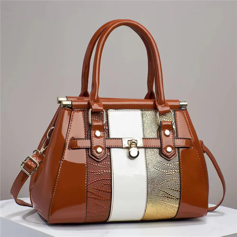 Vertical Stitching Bright Leather Lizard Pattern Shoulder Bag - LauBelle