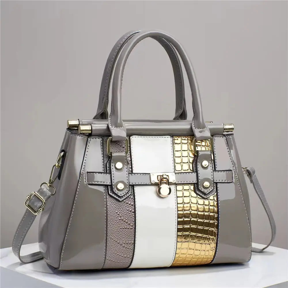 Vertical Stitching Bright Leather Lizard Pattern Shoulder Bag - LauBelle