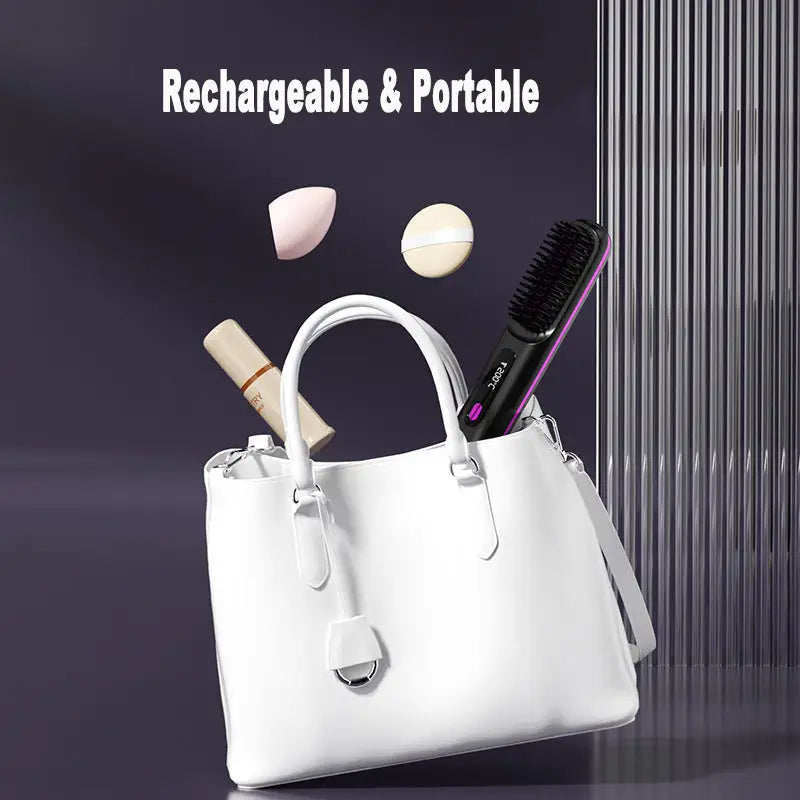 2 In 1 Straight Hair Comb Wireless Hair Straightener Brush Hair Fast Heating Portable Hot Curler USB Charging - LauBelle Brand