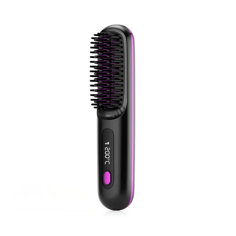 2 In 1 Straight Hair Comb Wireless Hair Straightener Brush Hair Fast Heating Portable Hot Curler USB Charging - LauBelle Brand