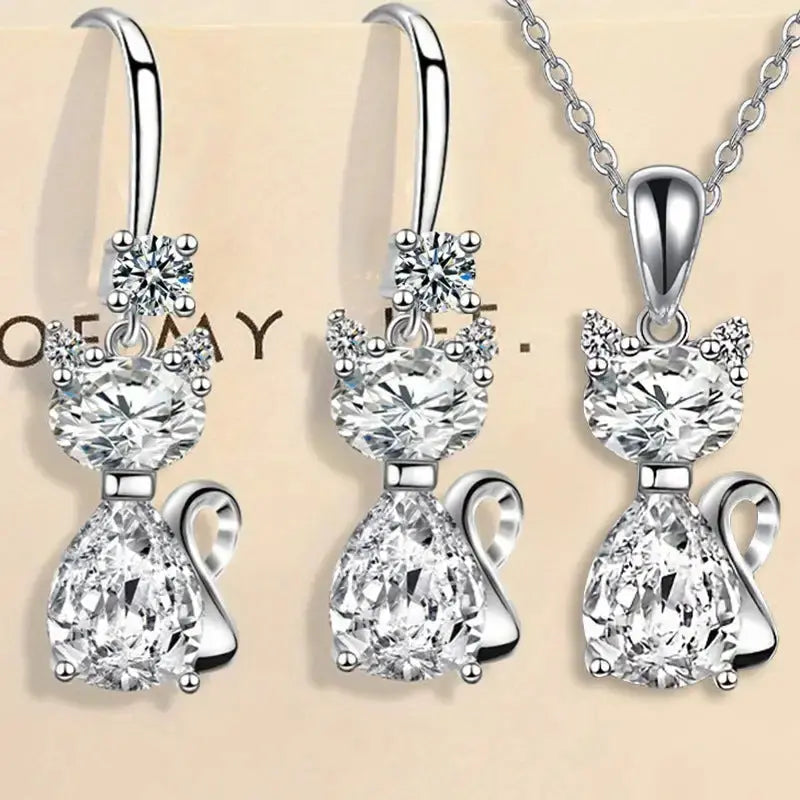 Luxe Cat Pendant Necklace and Earring Set - LauBelle Brand