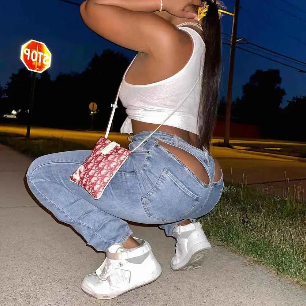 Denim Hollow Stretch Leggings for Women - LauBelle