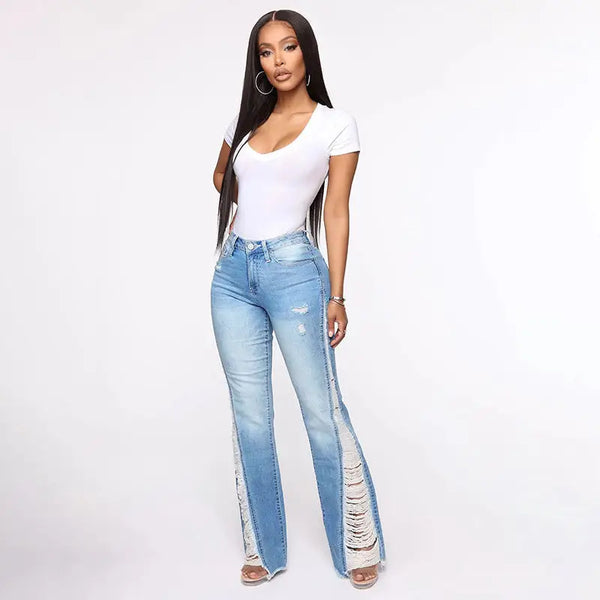 FlareFlex Ripped Flare Leg Relaxed Fit Jeans - LauBelle