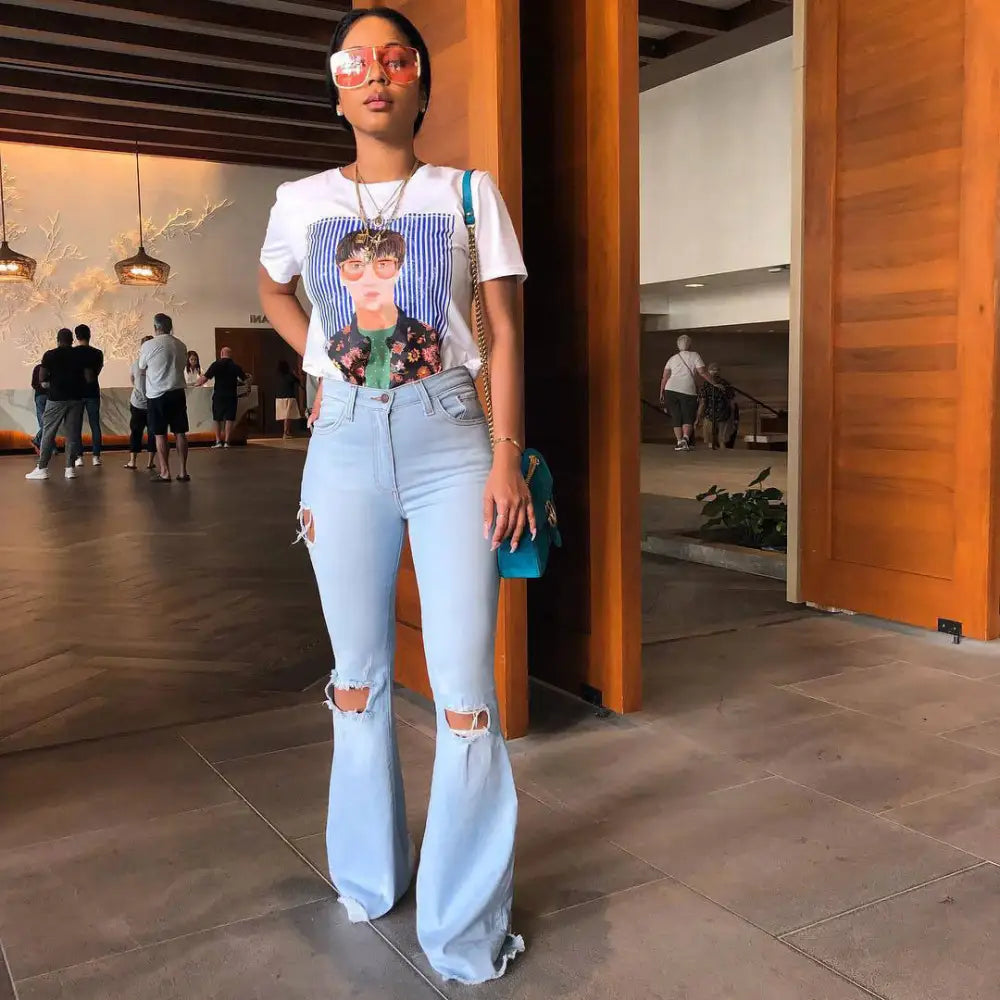 RetroFlare Distressed Jeans with Vintage Inspired Premium Denim - LauBelle